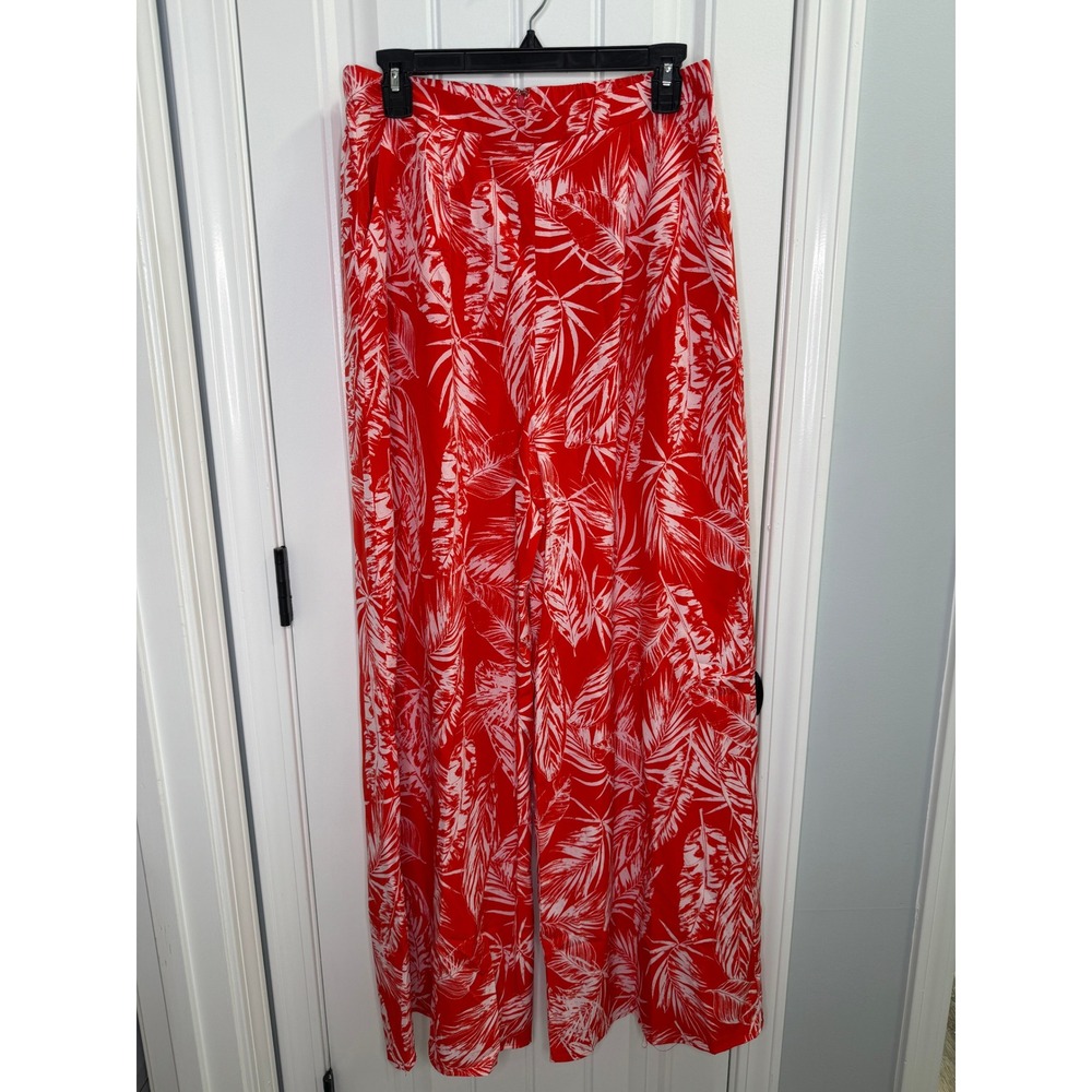 VICI Large Red Tropical Palm Print Wide Leg Pants Resort Boho Summer Coastal